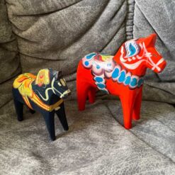 Two DALA HORSES 5 inch. / 4 inch. one old (not dipped) Swedish