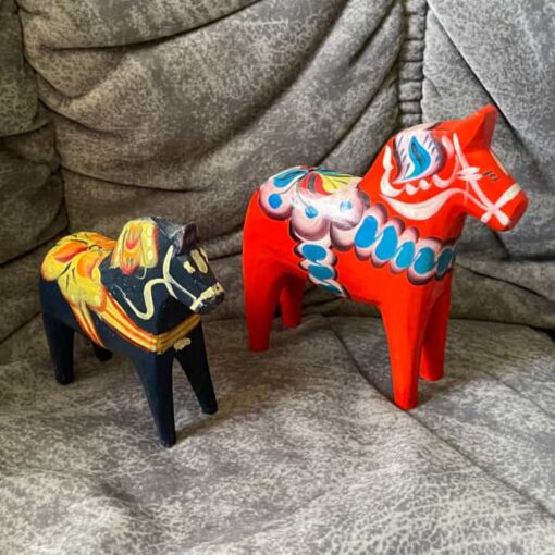 Two DALA HORSES 5 inch. / 4 inch. one old (not dipped) Swedish