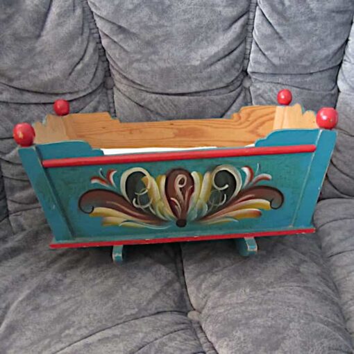 An old rocking DOLL CRADLE w. kurbits painting - Leksand Swedish