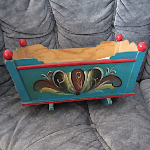 An old rocking DOLL CRADLE w. kurbits painting - Leksand Swedish - Image 3