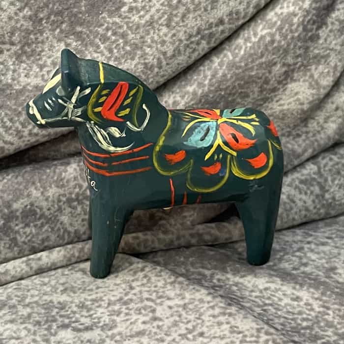Swedish vintage dark green DALA HORSE – 2.9 inch Ludvika TAG