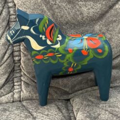 Swedish vintage blue DALA HORSE – 6 inch TAG