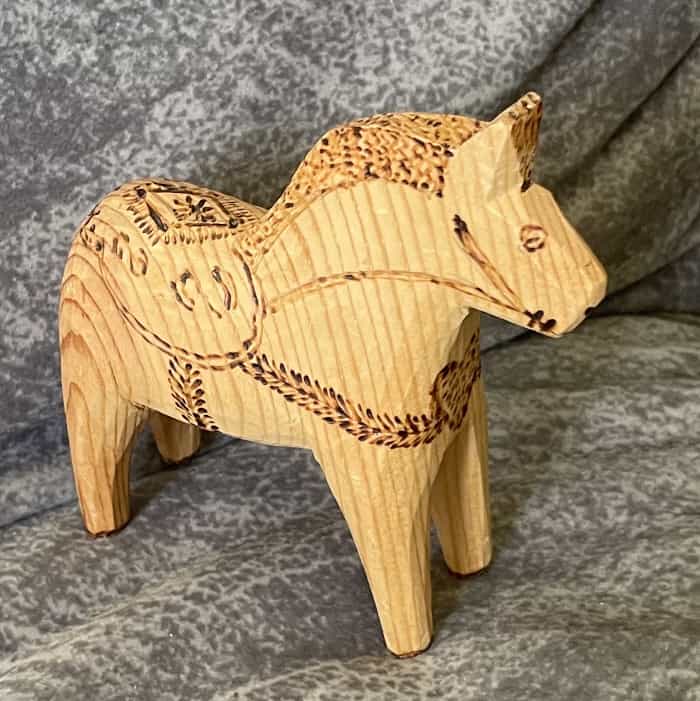Swedish burnpainted Dala Horse – 4 inch signed