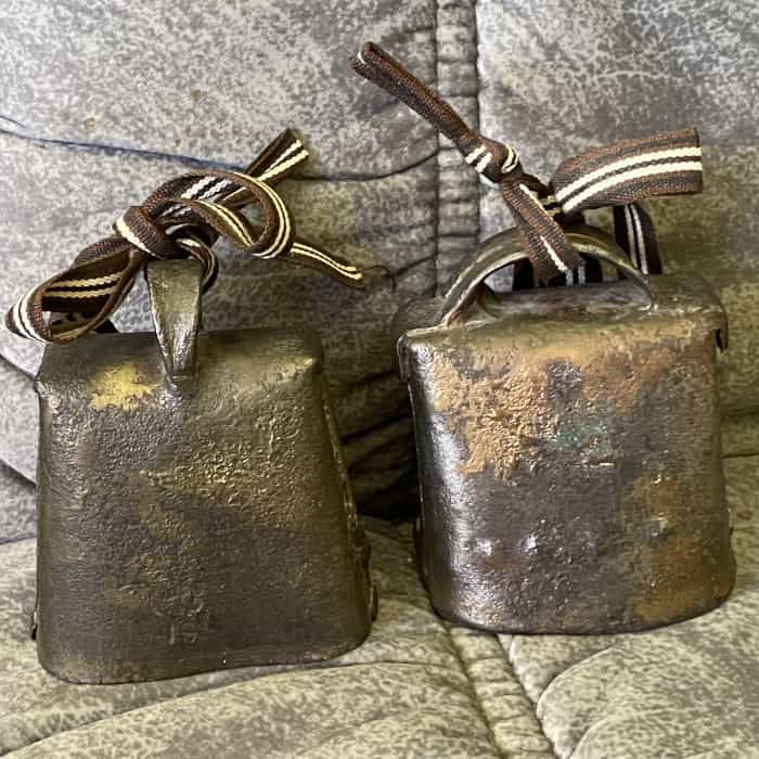 Two Swedish antique COWBELLS with patina
